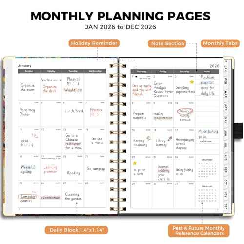 AHGXG 2026 Planner, Weekly and Monthly Planner for Women, Jan 2026 - Dec 2026, Medium Size (5.7" x 8.3"), Calendar 2026, Hardcover with Monthly Tabs, Spiral-Bound, 100 GSM Thick Paper, Colourful Tree