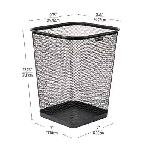 Mind Reader Mesh Trash Can, Waste Paper Basket, Square, Office, Metal Mesh, 9.75" L x 9.75" W x 12.25" H, Set of 4, Black