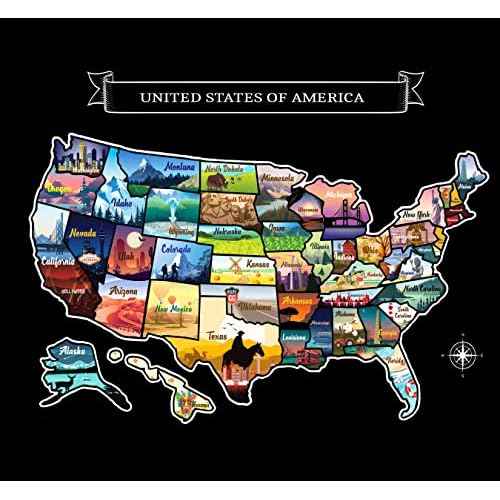 Large 23x16 Scratch-Off USA Map - Hand-Drawn Travel Design with Accessories, Laminated for Home D?cor - Deluxe States Tracker, Road Trip Gift, Perfect for Travelers, Adventure & Geography Lovers