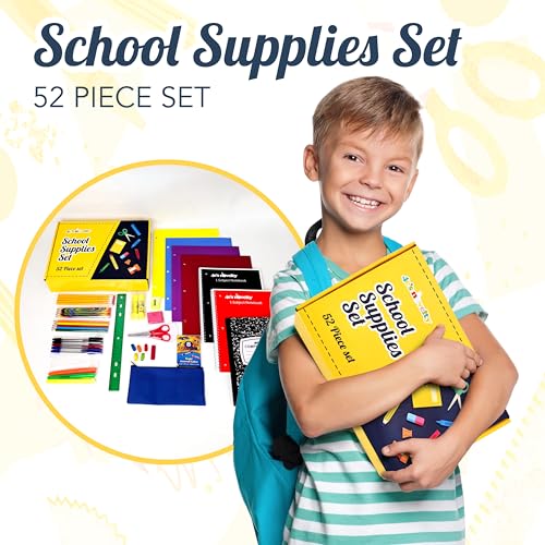 School Supplies Kit 52 Pieces for Grades K-8 Back to School Essential Student Bundle