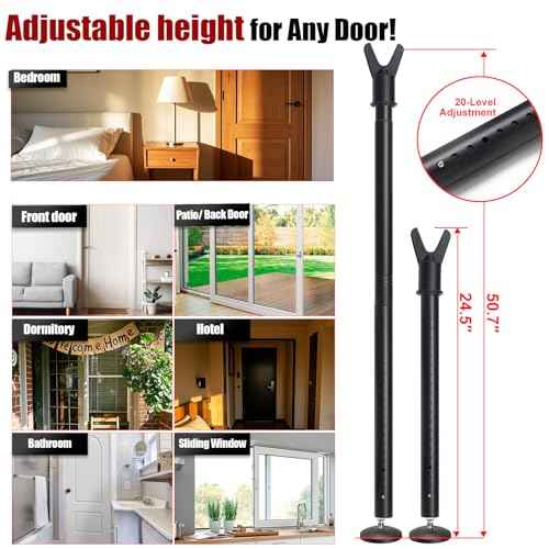 2 Pack Door Security Bar ? Anti-Slip 600LB Heavy Duty Jammer Stick, Adjustable 24.5-50.7'',Portable Travel Safety Lock Blocker for Home, Apartment, Hotel, Front & Sliding Doors