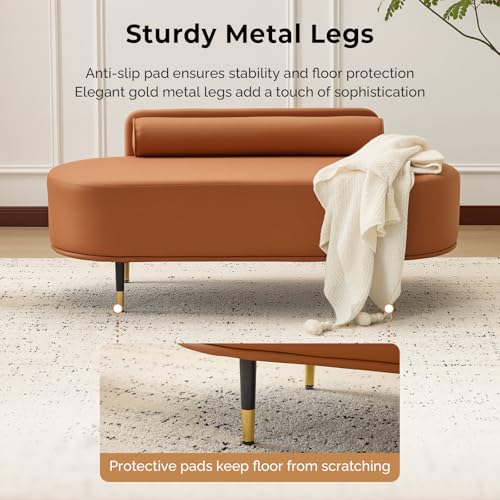 OmySalon Brown Waiting Room Bench with Low Back, 53.5" Faux Leather Reception Seating