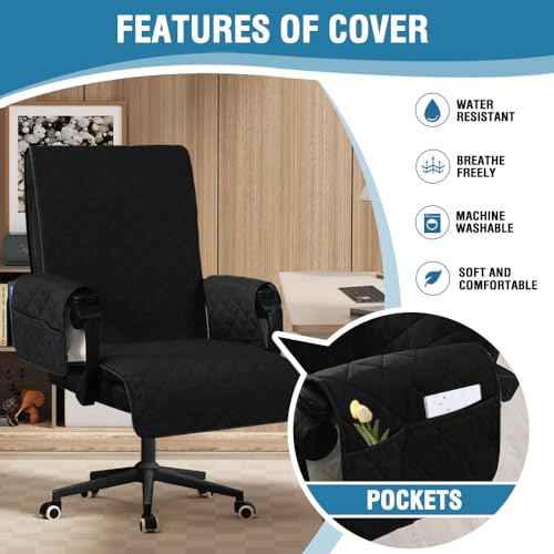 H.VERSAILTEX Water-Resistant Office Chair Protector ? Universal High-Back Cover with Non-Slip Buckles, Fits Executive,Gaming Chair and Desk Chairs (Black/Grey, Washable)