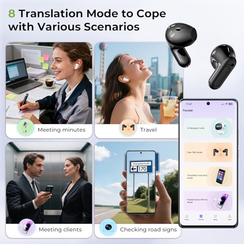 BEARTAIN NE20 AI Translation Earbuds Black2 - Real-Time Language Translator with Touch Screen