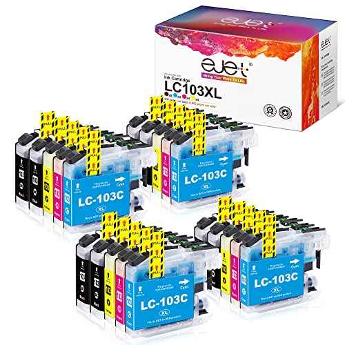 ejet Compatible Ink Cartridge Replacement for Brother LC103XL LC103 XL LC101 LC 101 for MFC-J870DW MFC-J6920DW MFC-J6520DW MFC-J450DW MFC-J470DW Printer (8 Black, 4 Cyan, 4 Magenta, 4 Yellow, 20 Pack)