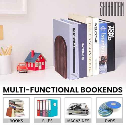Book Ends,4 Pair Large Bookends Wood Book Ends Universal Economy Bookend (4, Large)