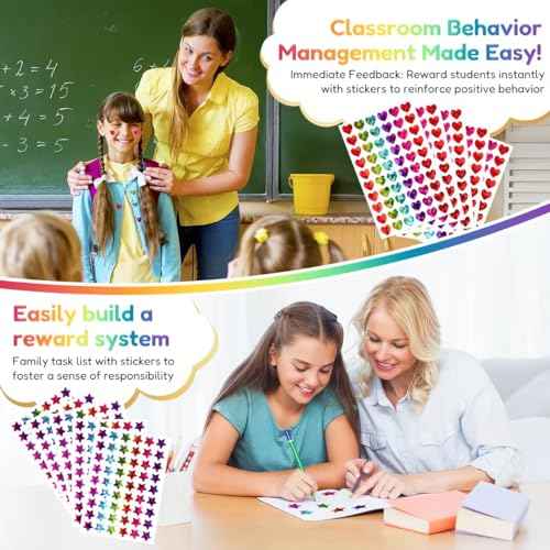 1,620 Holographic Stickers for Kids' Rewards:Shiny Small Stars, Flowers, and Hearts (0.6") for School, Classroom, Student, and Teacher Supplies, Behavior Reward Charts,DIY