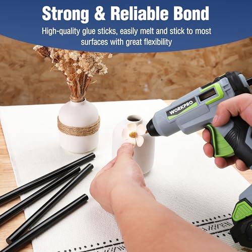 WORKPRO 50-Pack Full-Size 0.43" x 8" Black Hot Glue Sticks for Glue Guns
