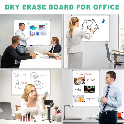 36x24 Inch Magnetic Whiteboard with Aluminum Frame, Includes Markers & Magnets