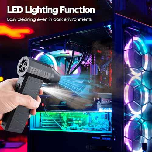 Compressed Air Duster, 180000RPM Electric Air Duster Whit LED Lighting & 9 Brush, 4 Gear Adjustable Turbo Fan, Cordless Air Blower Rechargeable, Air Duster for PC/Laptop/Keyboard/Car/Home Cleaner