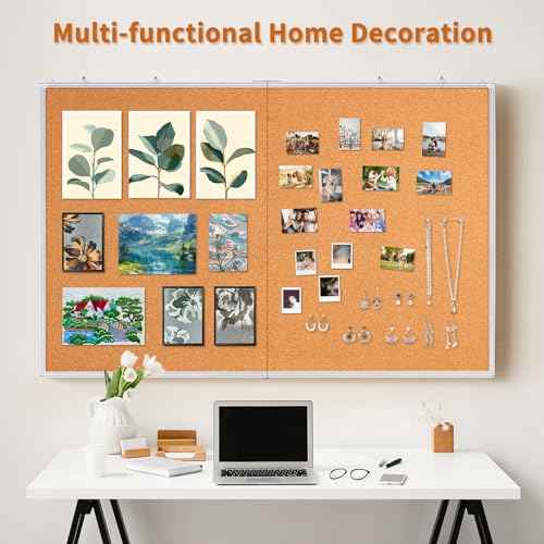 maxtek Large Cork Board 48 x 36 in, Bulletin Board for Walls, 4'x 3' Extra Aluminum Framed Corkboard, Foldable Wall Mounted Pin Memo Notice Cork Board for Office, Home Wall Display