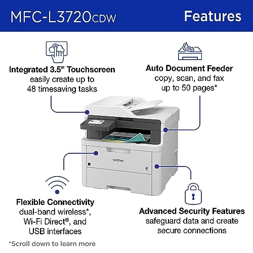 Brother MFC-L3720CDW Wireless Color Laser Printer with Scanner, Copier, Fax, Auto Duplex, 250-Sheet Tray - New / Printer