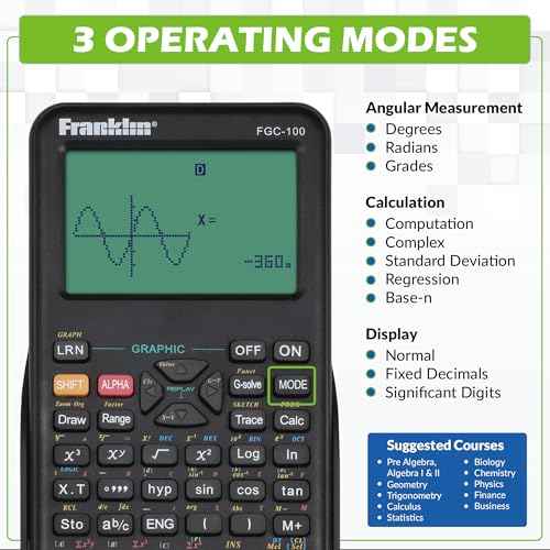 Franklin Scientific Graphing Calculator with 3 Operating Modes - Scientific Calculator Includes 20 Built-in graphs - Ideal for Beginner and Advanced Courses with Protective Cover - Black