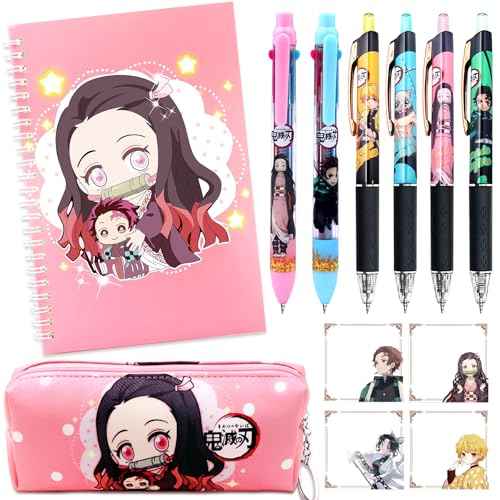 Anime Demon Merch Gifts£¬Kawaii Anime Stuff Cartoon Stationery Set School Supplies for Girls£¬Including Spiral Notebook Gel Pen Multicolor Pen Sticky Note...