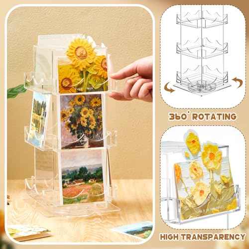 Marsui 3 Tier Rotating Sticker Display Stand, 4 Sided Sticker Holder, 360¡Æ Rotating No Assembly Required Clear Acrylic Sticker Holder for Vendors, Retail, Showcase, Tradeshow, 12.6" x 5.9"