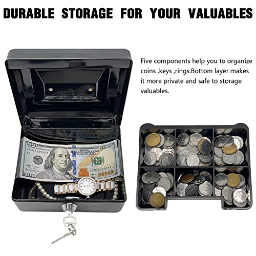 PACOLo Steel Cash Box with Key Lock, 5.9 x 3.1 x 4.7 in, Black