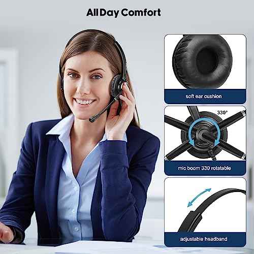 Telephone Headset with Microphone Noise Canceling for Office Landline Deskphone, with Mic Mute Volume Controller, Mono RJ9 Phone Headset for Call Center Avaya Polycom Nortel