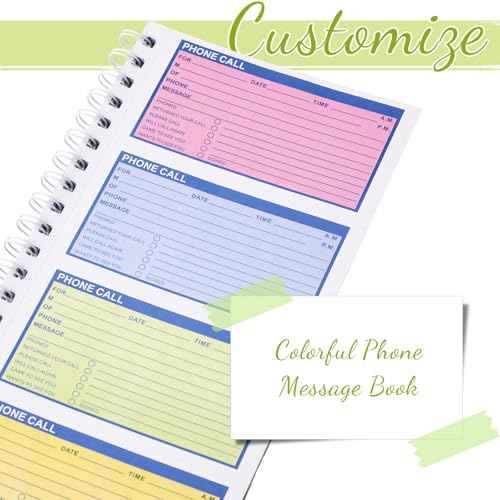 Sinmoe 16 Pcs Spiral Bound Phone Message Book with Carbon Copy 5-1/2" x 11" 2 Part Colorful Carbonless Telephone Message Pads Duplicate Spiral Phone Call Log Book for Business Office