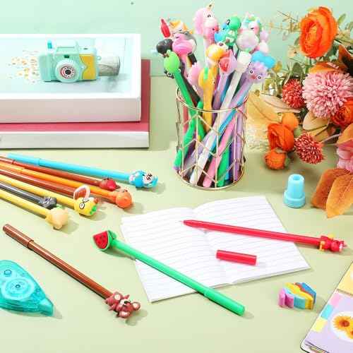 200 Pieces Cute Cartoon Gel Ink Pens Cartoon Animal Writing Pens 0.5 mm Novelty Black Gel Ink Pens Assorted Styles Fun Kawaii Pens for Kids Office School Gifts Supplies