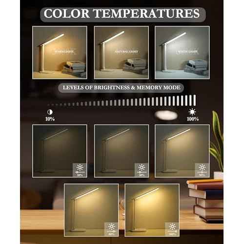 LED Desk Lamp with Wireless Phone Charger, 21W Touch Control Dimmable Lamp, 5 Brightness and 3 Color Modes, Powered via DC Charging Cable (White)
