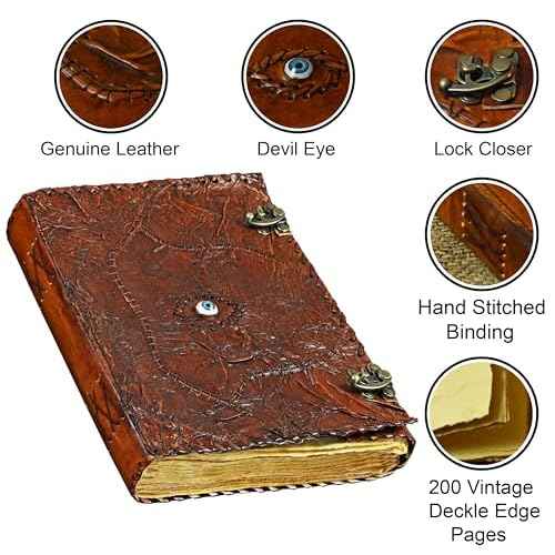 SH SHIFAA HANDICRAFT Hocus Pocus Book of Spells Hocus Pocus Spell Book Prop Hocus Pocus Halloween Decorations Decor Leather Journal Writing Book of Shadow Hocus Pocus Gifts for Men and Women (13X10)