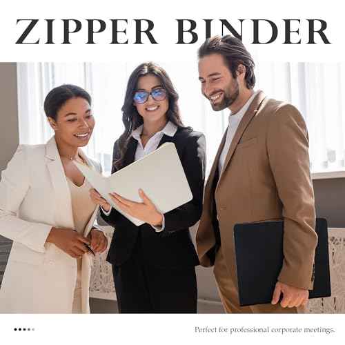 EYROZILL Zipper Portfolio Binder, 3 Ring Leather Binders 1-Inch Capacity for 8.5x11, with Document Pockets, Card Slots & Phone Holder (Black)