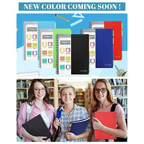 5 Subject Notebook, 3 Pack College Ruled Notebook with Storage Divider Pockets, Index Tabs, 11" Ruler, 200 Pages, for School, Business, Office Supplies, 8.1''x11.7''£¨Black Red Blue