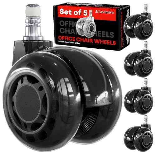 Office Chair Wheels, 2.5 inch Dual Rubber Replacement Office Chair Casters Wheels for Hardwood Floors Carpet, Heavy Duty Roller Wheels for Office Desk Gaming Computer Chair Set of 5 Black