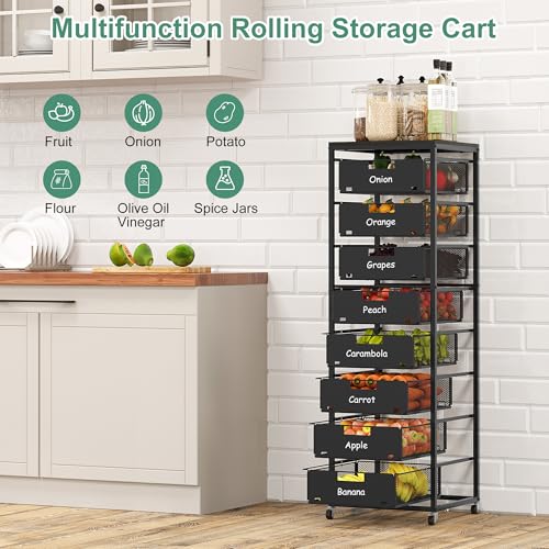 EasyPAG 8-Drawer Rolling Storage Cart with Wood Top, Metal Drawers, 30 lb Capacity per Drawer, Black
