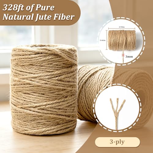 3mm Jute Twine 328ft Natural Burlap String – Gardening, Gift Wrapping, Macrame, DIY Craft
