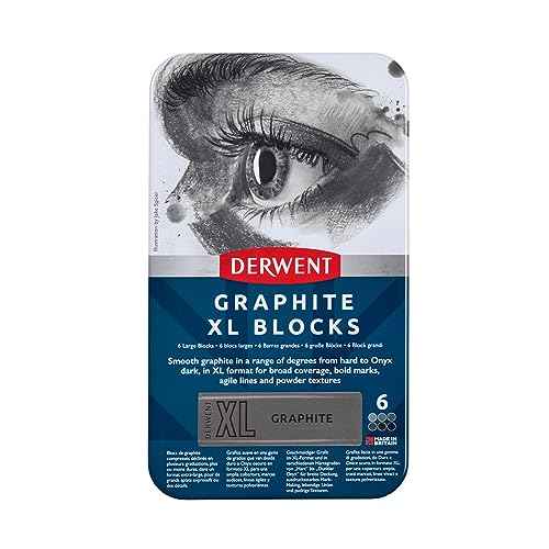 Derwent Graphite XL Blocks 6 Tin, Set of 6, 60mm Extra-Large Block, Water-soluble, Ideal for Sketching, Drawing and Expressive Mark Making, Professional Quality (2306195)