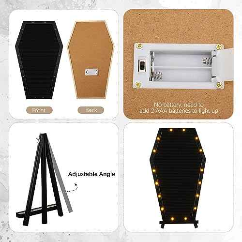 Colarr Coffin Black Felt Letter Board Built in LED Lights with Stand Halloween Decor, 500+ Characters White Precut Halloween Letter Board Home Decor with Linen Storage Bag 16.54 x 10.47 Inch