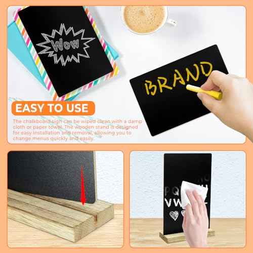 8 Pack Chalkboard Sign with Wood Base, Tabletop Message Board Sign for Wedding, Restaurant and Party Decoration, 5.1x7.9 Inches