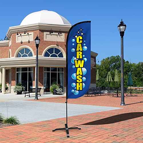 LookOurWay Feather Flag Car Wash Themed Complete Set with Poles and X-Stand Base, 5-Feet