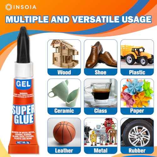 Super Glue Gel Clear Non-Drip, 12 X 3g All Purpose Strong Adhesive Ca Glue Quick Dry Instant Glue for Plastic, Metal, Ceramic, Shoe, Wood, Leather, Model, Aquarium, Rhinestone, Jewelry and DIY Crafts