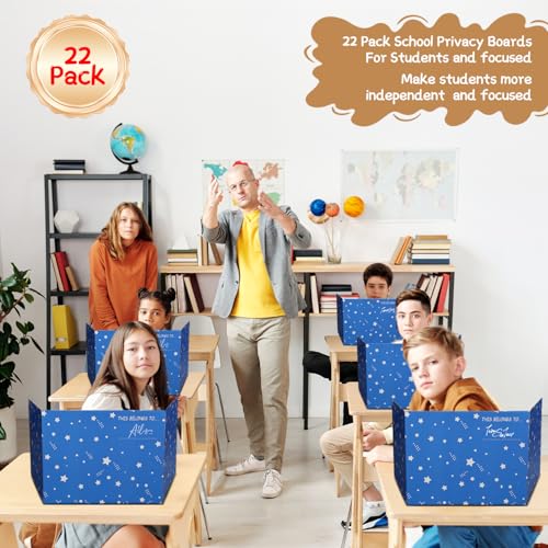 EARTHSON 22 Pack Desk Dividers for Students, Cardboard Privacy Folder for Students, Privacy Boards, Test Divider Classroom Study Carrel Teacher Supplies, Blue