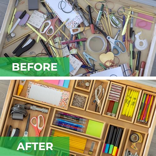Grow Forward 14-Piece Bamboo Drawer Organizer Set - Multi-Size Storage Trays for Kitchen, Bathroom, Office & Makeup