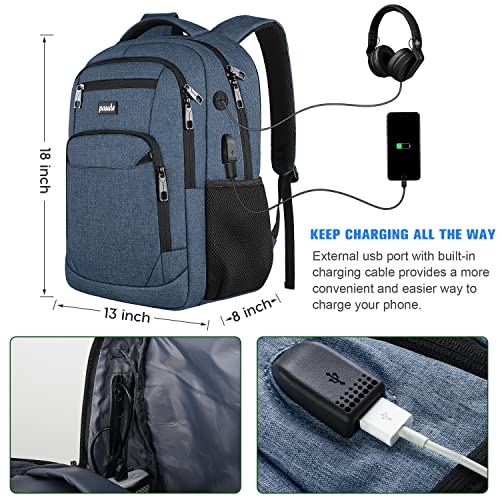 Paude Backpack School, Laptop, Bookbag for Teen Boys 15.6 Inch College, Business, Work, Travel (Blue, 15.6 inch)