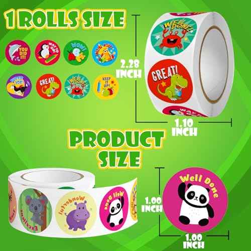 3 Rolls Motivational Stickers for Kids 1500 Pcs Round Animal Incentive Stickers for School Classroom Potty Training Rewards (Multicolour Animal)