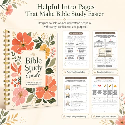 Women’s Bible Study Guide Book with Flower Variation | Book-by-Book Overview & Reflection Journal, Spiral Bound, Pocket Scripture Companion for Faith Growth
