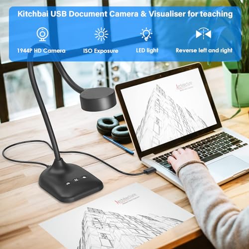 Document Camera for Teachers - Overhead Visualizer with LED Light, USB Webcam, Adjustable Angle for Classroom & Remote Learning