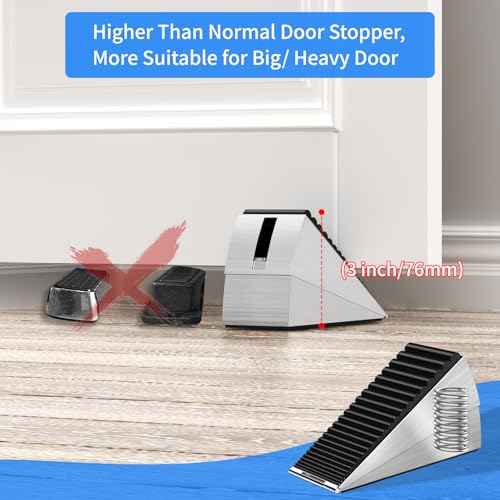 2 Pack Strongest Heavy Duty Door Stopper Wedge - Spring Large Door Stoppers, Tall Door Stoppers for Bottom of Doors, Metal Door Stop 3 Inches High, Non-Slip Rubber Doorstop, Suits Carpet, Tile, Wood