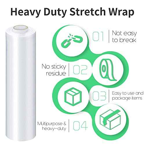 Stretch Film, HERKKA Stretch Wrap with Handles Industrial Strength, Moving Wrapping Plastic Roll, Shrink Wrap for Pallet Wrap, 15" x 1000 Feet, 3 Pack, 60 Gauge
