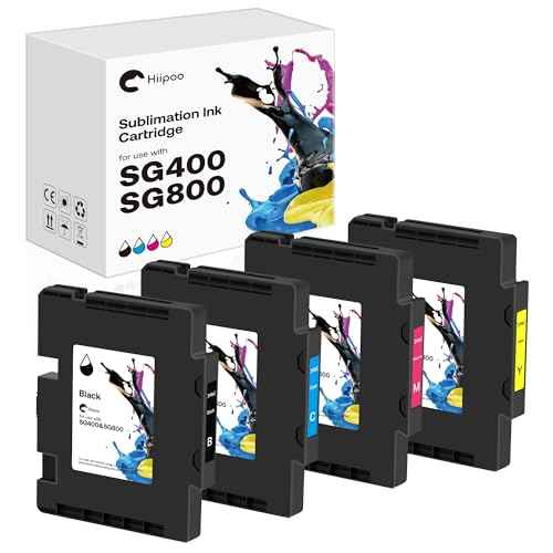 Hiipoo SG400 SG800 Sublimation Ink Cartridge Compatible for Sawgrass Virtuoso SG400 SG800 Printer, Latest Upgraded Chip (1 Black, 1 Cyan, 1 Magenta, 1 Yellow, 4-Pack)