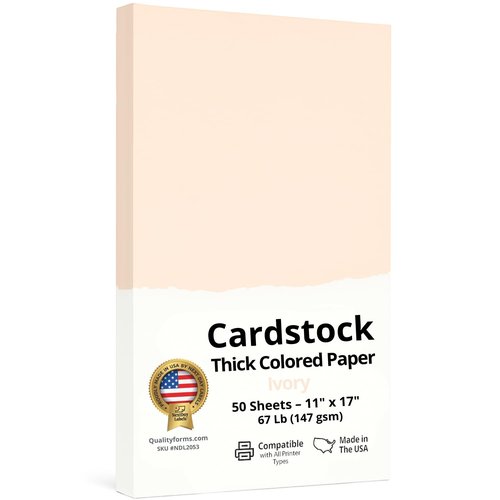 NextDayLabels Color Cardstock Paper - 50 Sheets -11" x 17" - Ivory 67 lb (147 gsm) - Thick Colored Paper for Crafting, Invitations, Posters, Flyers, and DIY Projects - Made in USA
