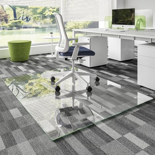 Koonmi 46"x60" Glass Chair Mat for Carpet, straight edge, transparent – Tempered Glass Office Floor Mat