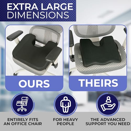 YogiBum Patented Cushion | Extra Large Tailbone Gap | XL Size for 190lbs+ | Med Size for 150-190lbs | Relief for LowBack, Tailbone, Sciatica, Hemorrhoids | Snug Fit on Office/Computer Chairs
