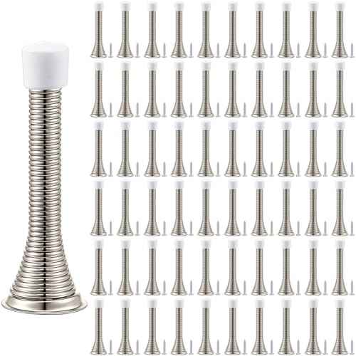 Newwiee 60 Pack Spring Door Stopper Bulk with Rubber Bumper 3.35¡®' Flexible Spring Heavy Duty Wall Door Stop Low Mounted for Home Bedroom Bathroom (Silver)