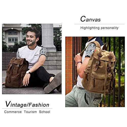 koolehaoda Vintage Canvas Backpack Rucksack Unisex Casual Backpack for 12-17" Laptop Backpack Travel Camping Hiking Bag (L-Coffee)