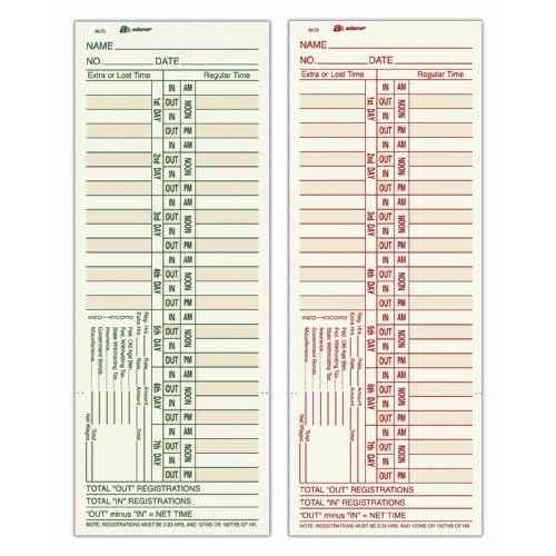 Adams Time Cards, Bi-Weekly, 2-Sided, Overtime Format, 3-3/8" x 9", Manila, Green/Red Print, 200-Count (9675-200)